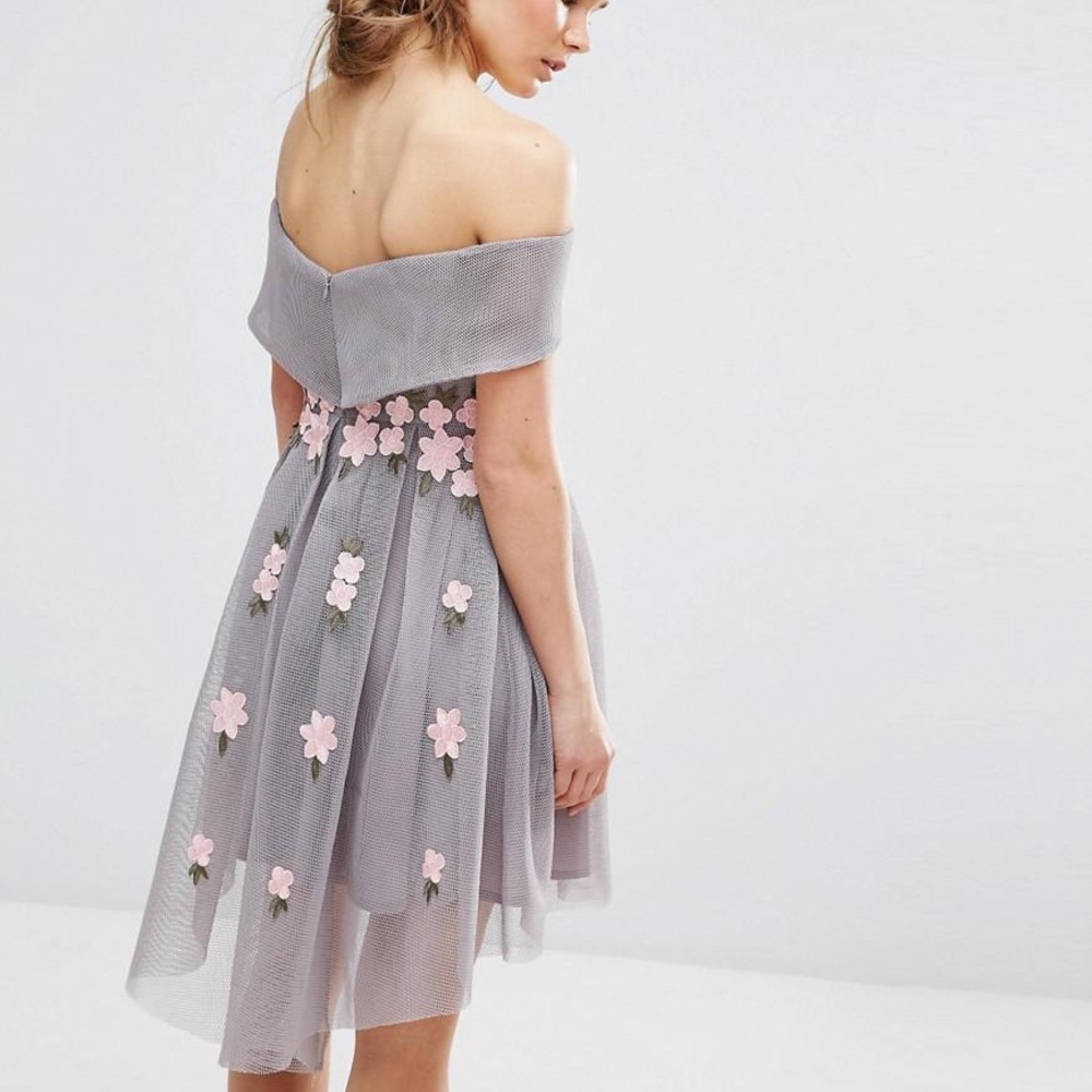 New Look Premium Mesh Gray Floral Dress